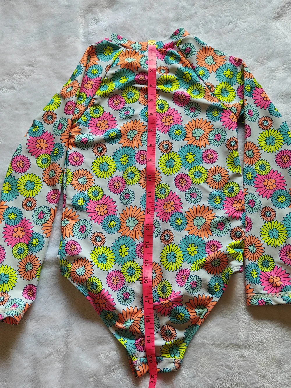 Girls Swimsuit Betsey Johnson Size 6X Neon Flower Power Long Sleeve Half Zip